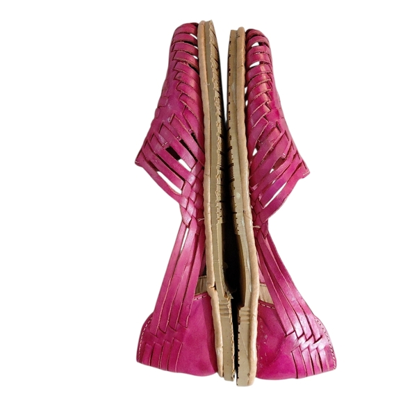 NEW Mexican Leather Huaraches Handmade Women's Woven Pink Sandals Size 6.5 - Picture 10 of 11